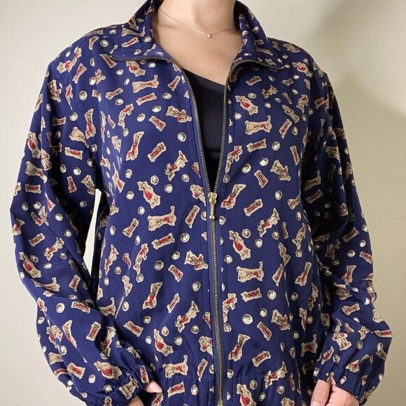 Line Up for Sport Vintage Golf Pattern Novelty Zip Up Bomber Jacket Size Small - Picture 1 of 12
